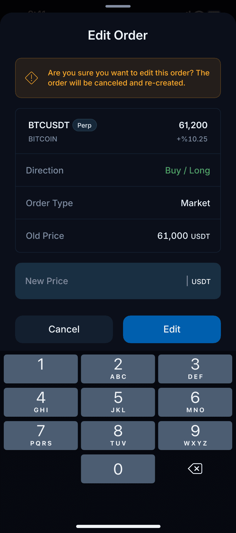 Editing an open order